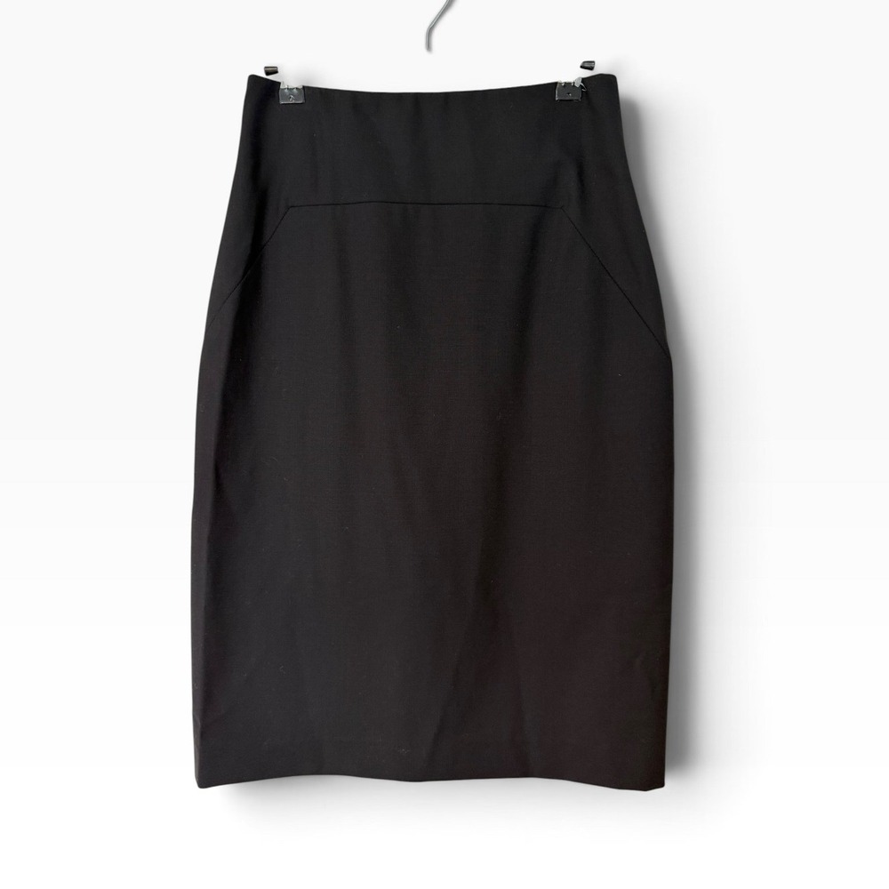 Theory Black Wool Lycra High Waisted Pencil Skirt Size 6 Minimal Chic Timeless